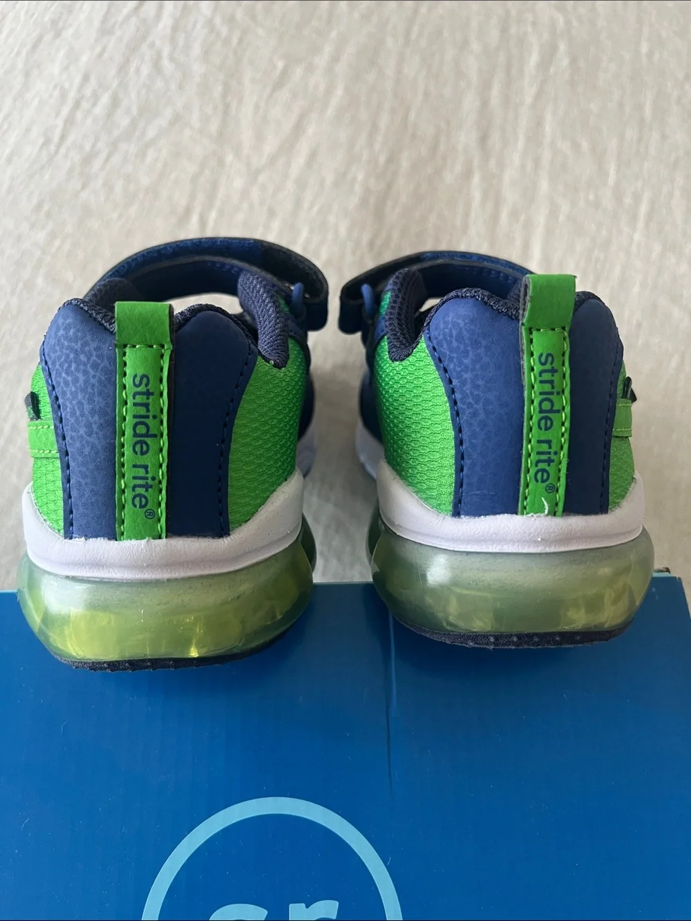 NIB Stride Rite Navy and Bright Green Light-Up Sneakers